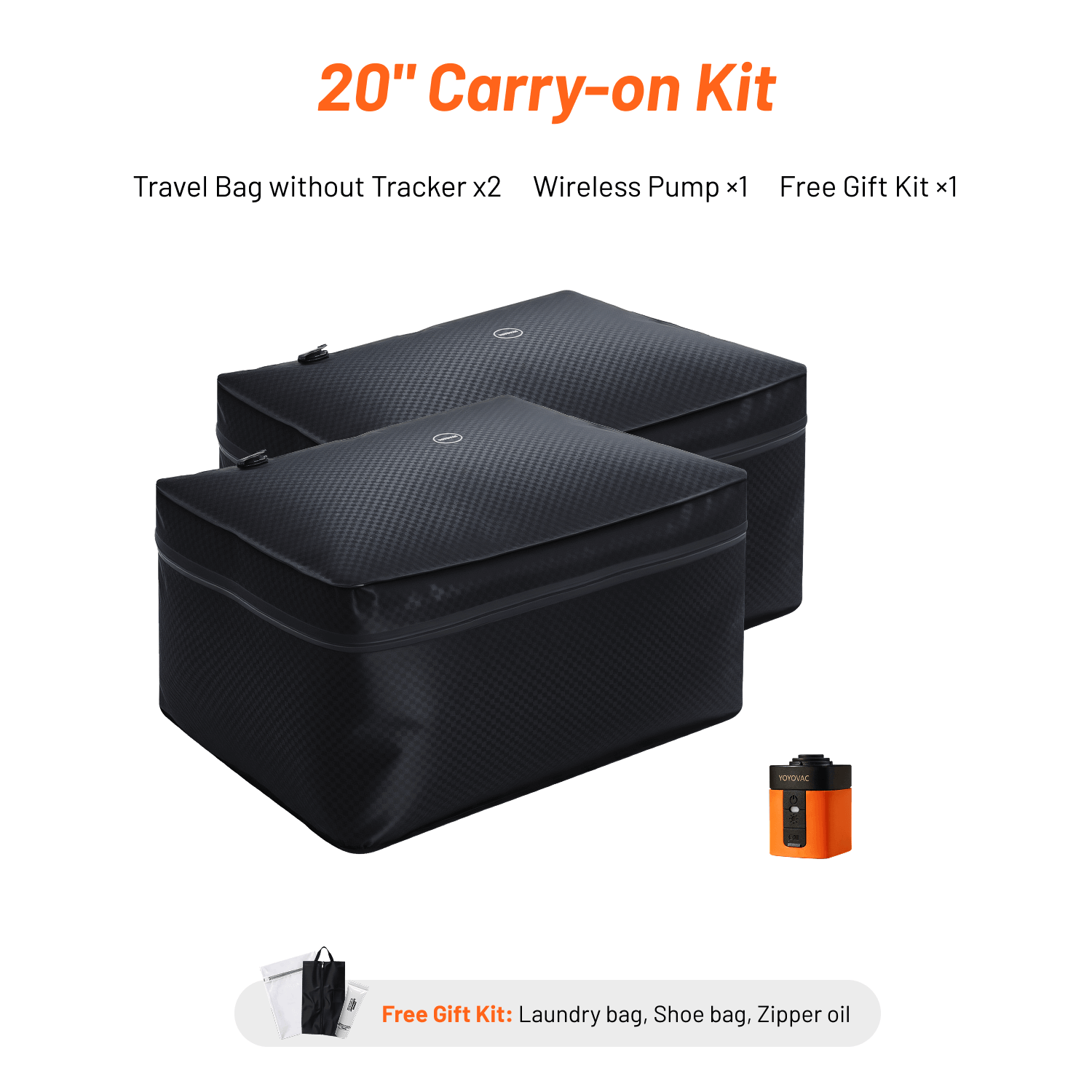 YOYOVAC 20" Carry-On Vacuum Compression Bag Kit with Wireless Pump